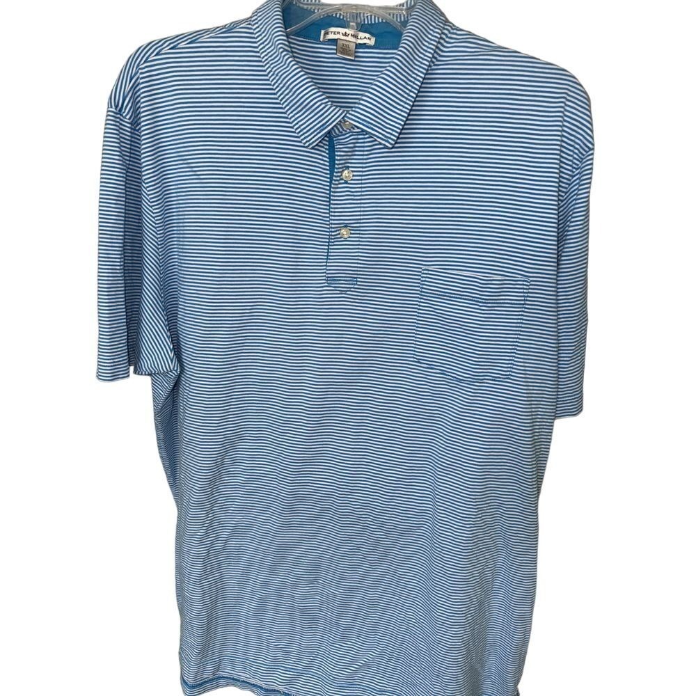 Peter Millar Men's Blue Striped Polo Shirt Casual Golf Tennis Summer XXL